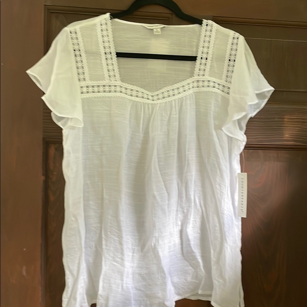 Counterparts White Flutter Sleeve Ruffled Blouse